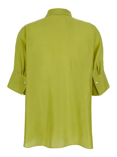 Shop Antonelli Green Bassano Short Sleeve Shirt In Silk Woman