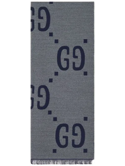 Shop Gucci Gg Wool And Silk Blend Scarf In Grey