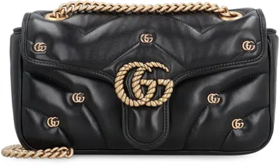 Shop Gucci Gg Marmont Leather Crossbody Bag In Black