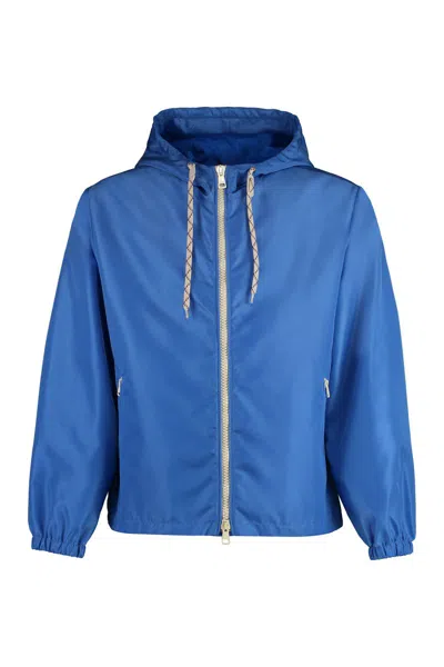 Shop Gucci Hooded Nylon Jacket In Blue