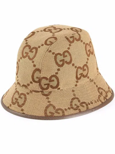 Shop Gucci Jumbo Gg Fabric Bucket Hat In Camel