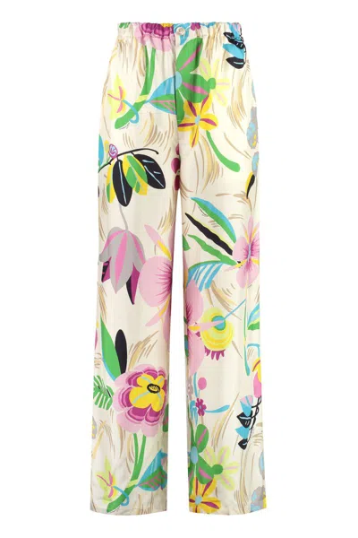 Shop Gucci Printed Silk Trousers In White