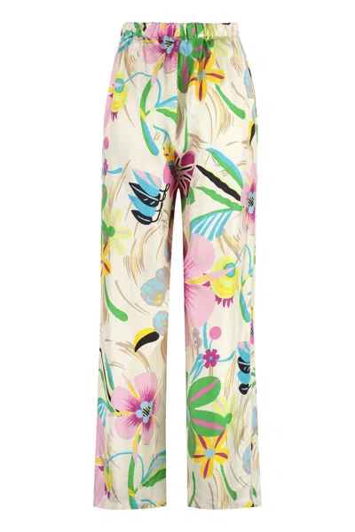 Shop Gucci Printed Silk Trousers In White