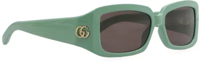 Shop Gucci Rectangular Frame Sunglasses In Green