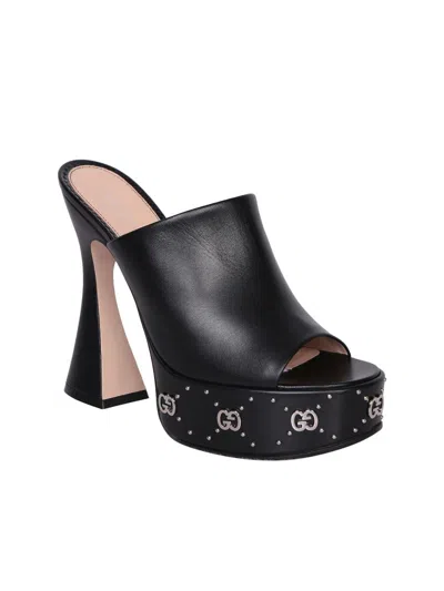 Shop Gucci Slider Leather Platform Sandals In Black