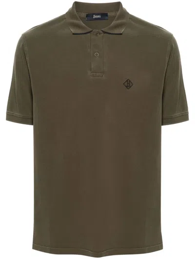 Shop Herno Logo Cotton Polo Shirt In Green