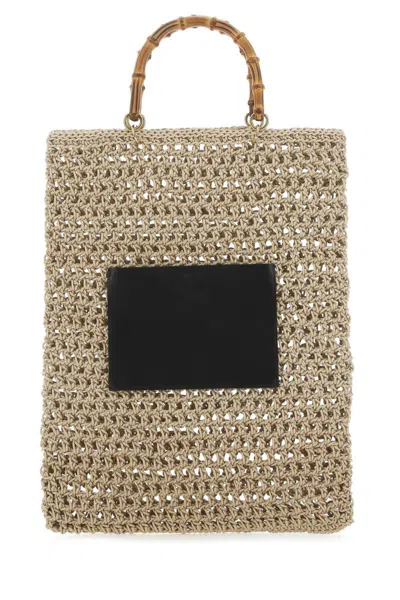 Jil Sander Leather-trimmed Crochet Tote In Brown