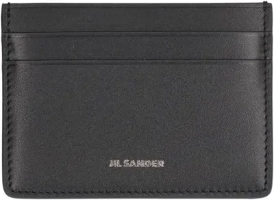 Shop Jil Sander Logo Detail Leather Card Holder In Black
