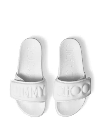 Shop Jimmy Choo Fitz/f Leather Pool Slippers In White