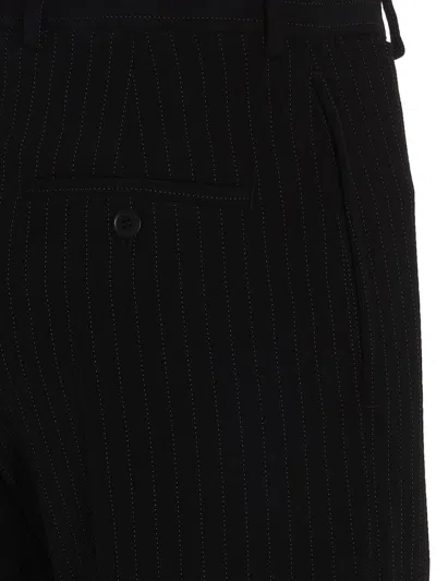 Shop Balenciaga Long Black Pinstripedtrousers With Button And Zip Closure In Wool Woman
