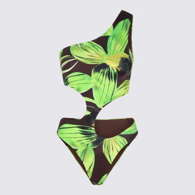 Shop Louisa Ballou Green Leaf Print One Shoulder Swimsuit