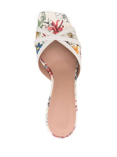 Shop Malone Souliers Perla Wedge 85 Printed Canvas Mules In Beige