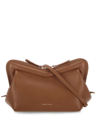 Shop Mansur Gavriel Brown Leather 'frame' Mini Crossbody Bag