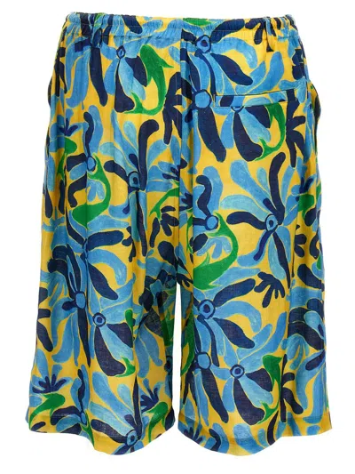 Marni Drawstring Waist Bermuda Shorts With Fish Pattern In Printed