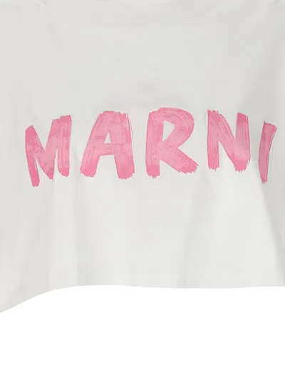 Shop Marni Logo Print Cropped T-shirt In White