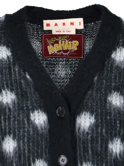 Shop Marni Black Mohair Cardigan With Polka Dots