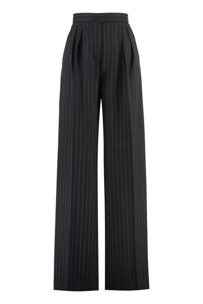 Shop Max Mara Baba Wool Wide-leg Trousers In Black