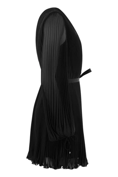 Shop Max Mara Visit - Pleated Chiffon Minidress In Black