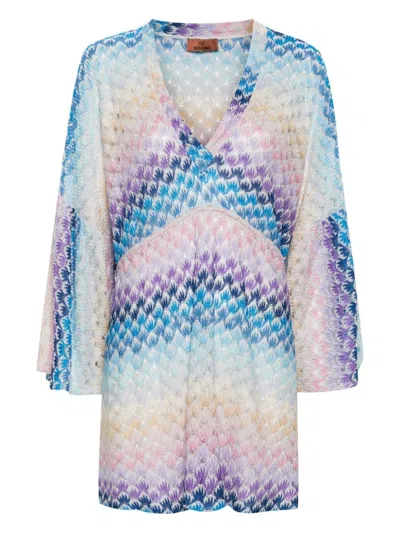 Shop Missoni Zigzag Pattern Short Cover-up In Blue