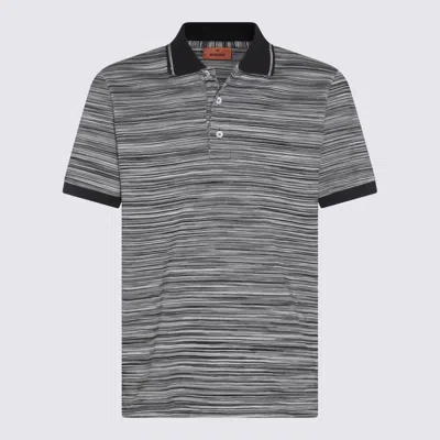 Shop Missoni Black Cotton Polo Shirt In Spac E Dyed Black Whte