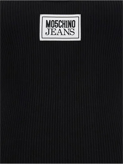 Shop Mo5ch1no Jeans Ribbed Midi Dress In Black