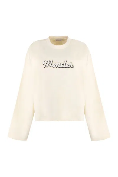Shop Moncler Logo Detail Cotton Sweatshirt In White