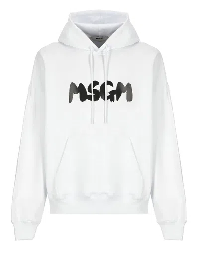 Shop Msgm Logo Print Hoodie In White/black