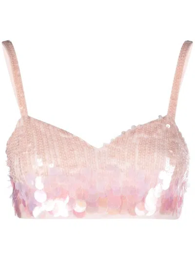 Shop P.a.r.o.s.h . Iridescent Sequin Cropped Top In Rosa