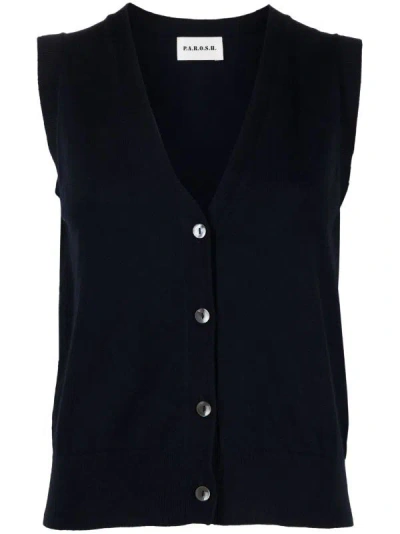 Shop P.a.r.o.s.h . V-neck Fine-knit Vest In Blu