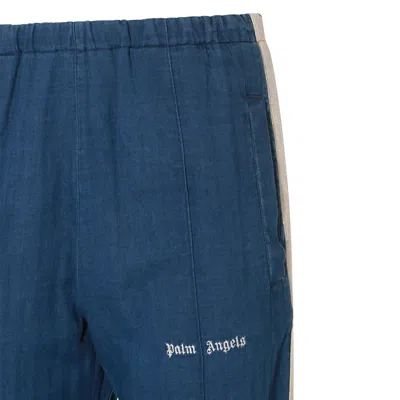 Shop Palm Angels Blue Cotton Pants In Indigo Blue