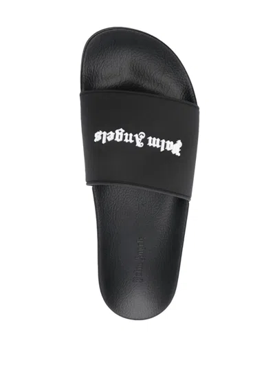 Shop Palm Angels Logo Pool Sliders In Black