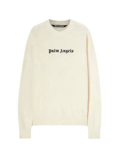 Shop Palm Angels Logo Crew-neck Sweater In Panna