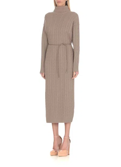 Shop Peserico Wool, Silk And Cashmere Turtleneck Dress In Camel