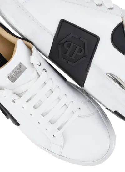 Shop Philipp Plein White Leather Phantom Sneakers
