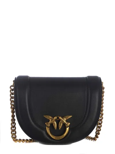 Shop Pinko Mini Love Bag Click Round Leather Shoulder Bag In Black