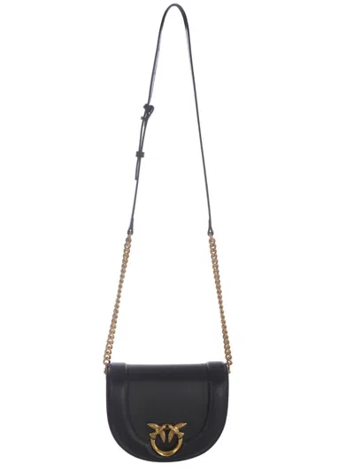 Shop Pinko Mini Love Bag Click Round Leather Shoulder Bag In Black