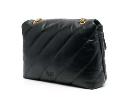 Shop Pinko Love Big Puff Leather Shoulder Bag In Black