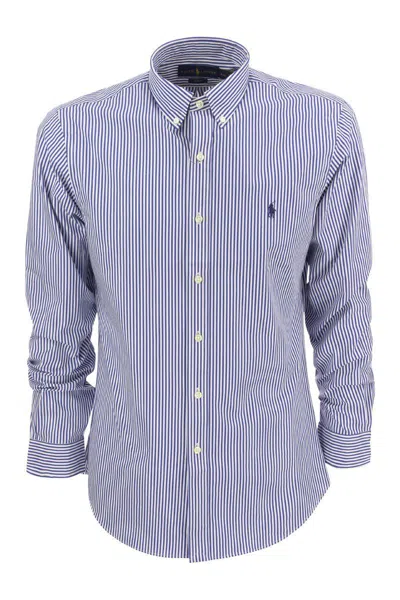 Shop Polo Ralph Lauren Striped Stretch Poplin Shirt In Blue/white
