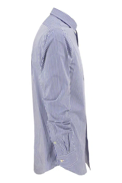 Shop Polo Ralph Lauren Striped Stretch Poplin Shirt In Blue/white