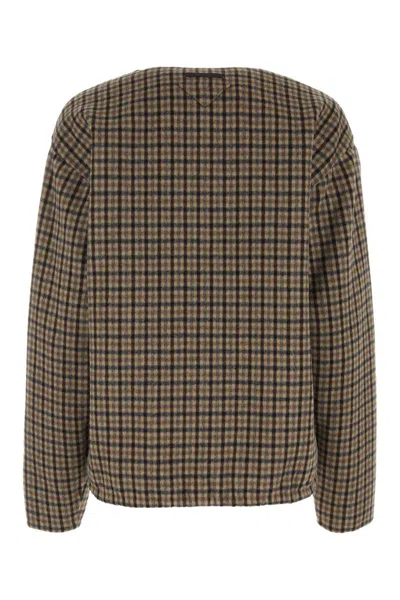 Prada V-neck Checked Pullover In Printed