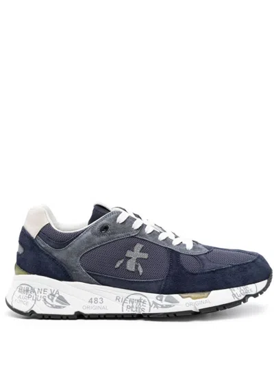 Shop Premiata 'mase' Blue Leather And Fabric Sneakers