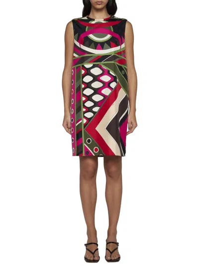 Shop Pucci Printed Silk Short Dress In Fuchsia
