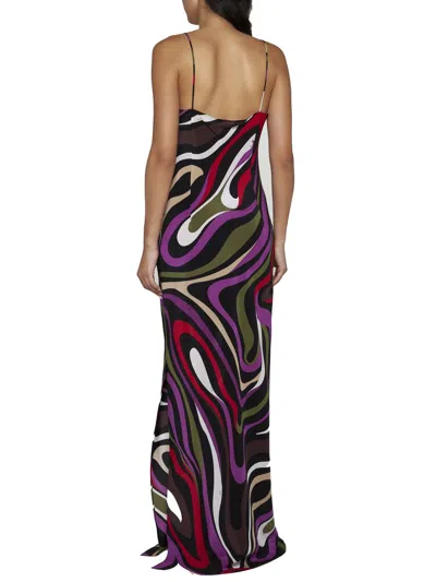 Shop Pucci Printed Silk Long Dress In Fuchsia