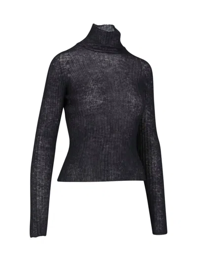 Shop Saint Laurent Black Wool Blend Turtleneck Sweater