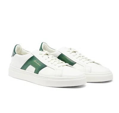 Shop Santoni White And Green Leather Sneakers