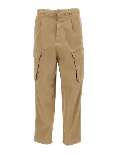 Shop Semicouture Bianca Cotton Cargo Trousers In Beige