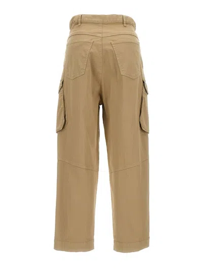 Shop Semicouture Bianca Cotton Cargo Trousers In Beige