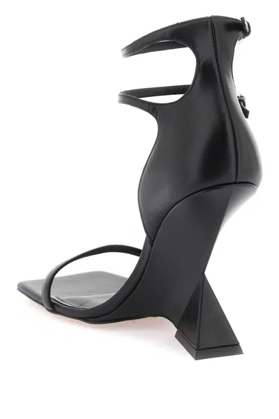Shop Attico 'grace' Black Sandals With Double Ankle Strap And Pyramid Wedge In Leather Woman