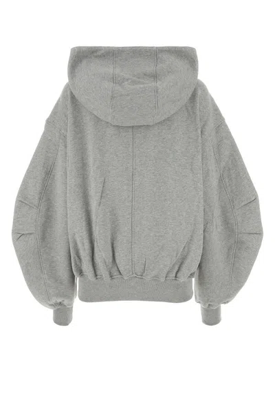 Shop Attico Oversized Grey Hoodie With Logo Lettering Embroidery In Cotton Woman