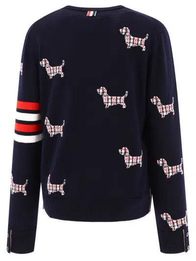 Shop Thom Browne Dark Blue All-over Patterned Crew Neck Sweater In Wool Blend Man